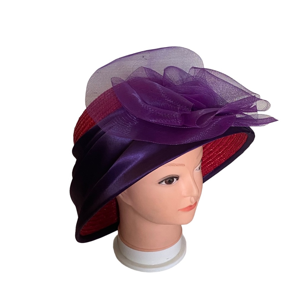 Women derby/church straw satin bow  hat - Picture 2 of 12